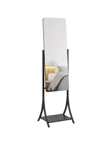 HOMCOM Free Standing Dressing Mirror, Full Length Mirror with Adjustable Angle, Storage Shelf for Living Room, Bedroom, Hallway