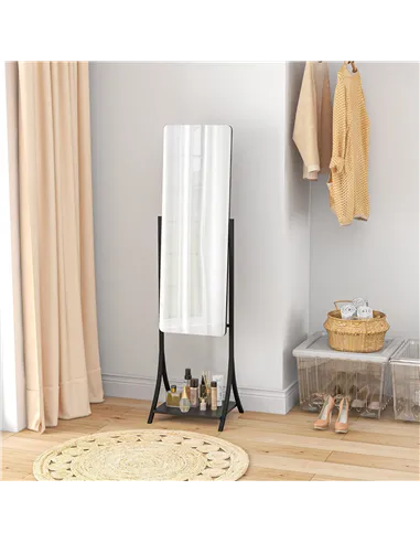 HOMCOM Free Standing Dressing Mirror, Full Length Mirror with Adjustable Angle, Storage Shelf for Living Room, Bedroom, Hallway
