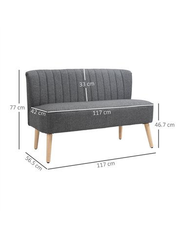 HOMCOM Modern Double Seat Sofa Loveseat Couch 2 Seater Compact Sofa Padded Linen Wood Leg Grey