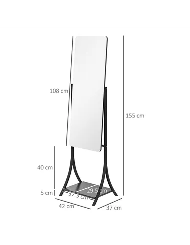 HOMCOM Free Standing Dressing Mirror, Full Length Mirror with Adjustable Angle, Storage Shelf for Living Room, Bedroom, Hallway