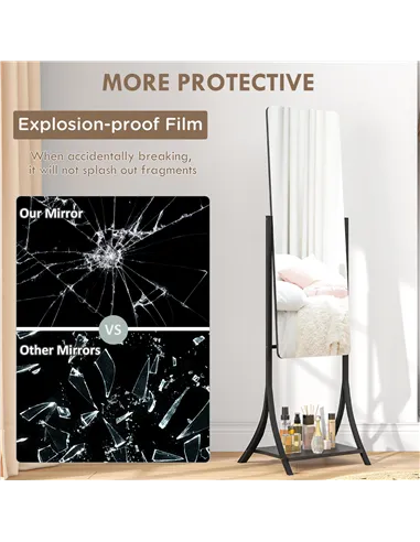 HOMCOM Free Standing Dressing Mirror, Full Length Mirror with Adjustable Angle, Storage Shelf for Living Room, Bedroom, Hallway