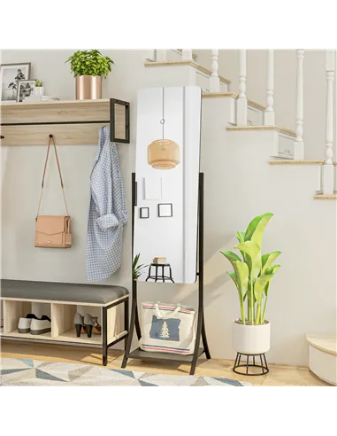 HOMCOM Free Standing Dressing Mirror, Full Length Mirror with Adjustable Angle, Storage Shelf for Living Room, Bedroom, Hallway