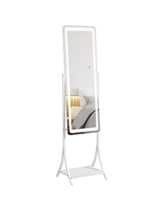 HOMCOM Free Standing Dressing Mirror with LED Lights, Full Length Mirror with 3 Temperature Colours and Storage Shelf