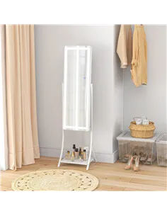 HOMCOM Free Standing Dressing Mirror with LED Lights, Full Length Mirror with 3 Temperature Colours and Storage Shelf 2