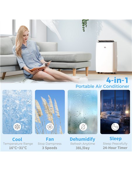 HOMCOM Portable Air Conditioner 12000 BTU, 4-in-1 Air Conditioning Unit, Dehumidifier, Cooling, Fan, Sleep Mode with 3 Speeds, R