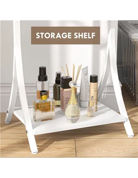HOMCOM Free Standing Dressing Mirror with LED Lights, Full Length Mirror with 3 Temperature Colours and Storage Shelf