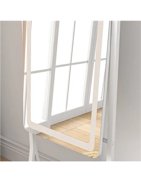 HOMCOM Free Standing Dressing Mirror with LED Lights, Full Length Mirror with 3 Temperature Colours and Storage Shelf