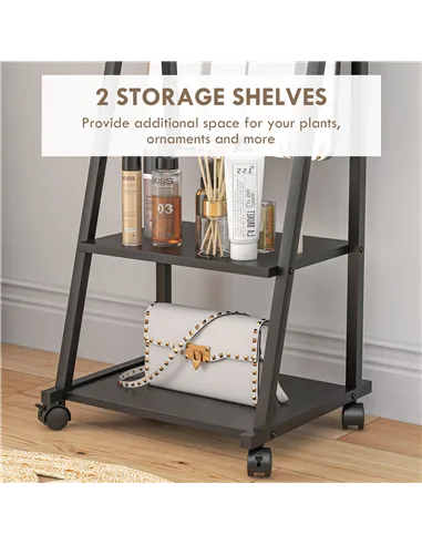 HOMCOM Free Standing Dressing Mirror, Rolling Full Length Mirror on Wheels with Adjustable Angle, Storage Shelves for Bedroom