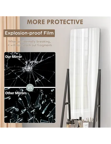 HOMCOM Free Standing Dressing Mirror, Rolling Full Length Mirror on Wheels with Adjustable Angle, Storage Shelves for Bedroom