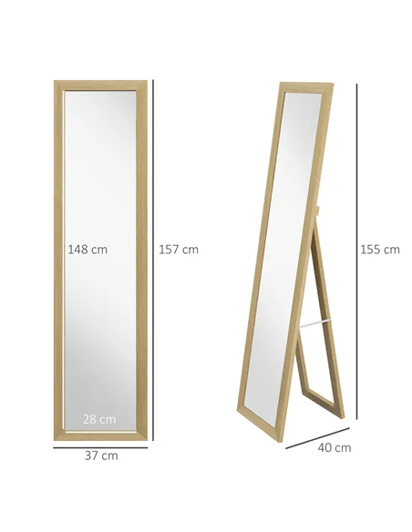 HOMCOM Rustic Full Length Mirror, Hanging and Freestanding Floor Mirror, Farmhouse Decorative Wall Mirror, for Living Room, Bedr