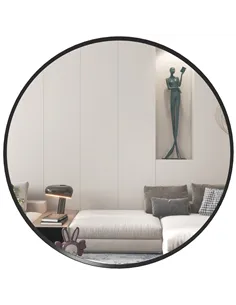 HOMCOM 61cm Decorative Wall Mirror for Bedroom Living Room, Modern Round Bathroom Mirror for Home Decor, Black