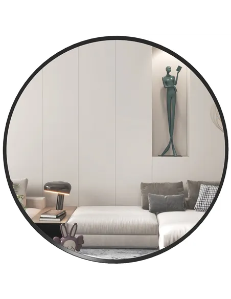 HOMCOM 61cm Decorative Wall Mirror for Bedroom Living Room, Modern Round Bathroom Mirror for Home Decor, Black