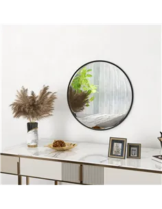 HOMCOM 61cm Decorative Wall Mirror for Bedroom Living Room, Modern Round Bathroom Mirror for Home Decor, Black 2