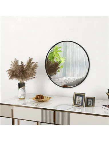 HOMCOM 61cm Decorative Wall Mirror for Bedroom Living Room, Modern Round Bathroom Mirror for Home Decor, Black