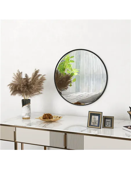 HOMCOM 61cm Decorative Wall Mirror for Bedroom Living Room, Modern Round Bathroom Mirror for Home Decor, Black