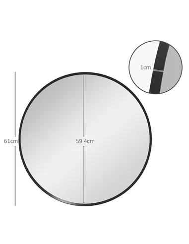 HOMCOM 61cm Decorative Wall Mirror for Bedroom Living Room, Modern Round Bathroom Mirror for Home Decor, Black