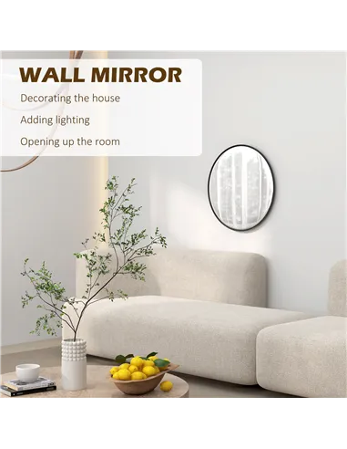 HOMCOM 61cm Decorative Wall Mirror for Bedroom Living Room, Modern Round Bathroom Mirror for Home Decor, Black