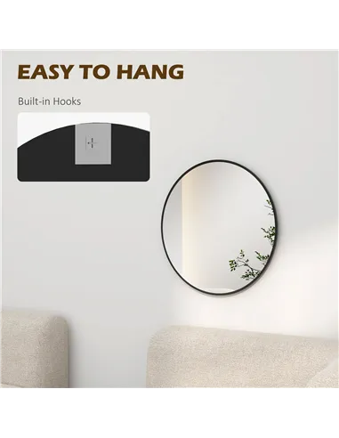 HOMCOM 61cm Decorative Wall Mirror for Bedroom Living Room, Modern Round Bathroom Mirror for Home Decor, Black