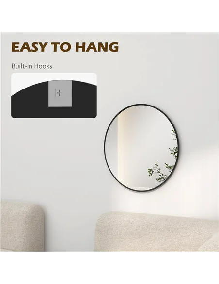 HOMCOM 61cm Decorative Wall Mirror for Bedroom Living Room, Modern Round Bathroom Mirror for Home Decor, Black