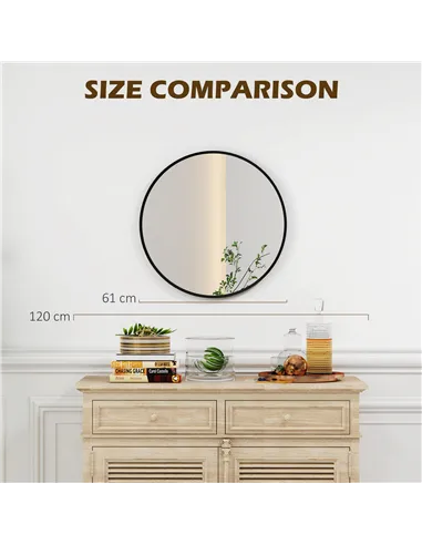 HOMCOM 61cm Decorative Wall Mirror for Bedroom Living Room, Modern Round Bathroom Mirror for Home Decor, Black