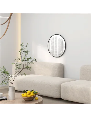 HOMCOM 61cm Decorative Wall Mirror for Bedroom Living Room, Modern Round Bathroom Mirror for Home Decor, Black