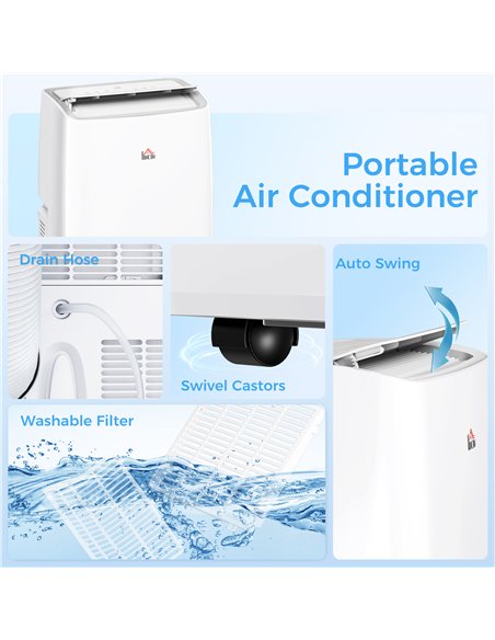 HOMCOM Portable Air Conditioner 12000 BTU, 4-in-1 Air Conditioning Unit, Dehumidifier, Cooling, Fan, Sleep Mode with 3 Speeds, R