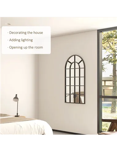 HOMCOM 110 x 62 cm Arched Decorative Wall Mirror for Bedroom Living Room, Modern Window Bathroom Mirror for Home Decor