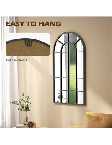 HOMCOM 110 x 62 cm Arched Decorative Wall Mirror for Bedroom Living Room, Modern Window Bathroom Mirror for Home Decor