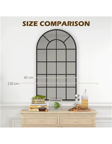 HOMCOM 110 x 62 cm Arched Decorative Wall Mirror for Bedroom Living Room, Modern Window Bathroom Mirror for Home Decor