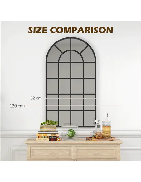 HOMCOM 110 x 62 cm Arched Decorative Wall Mirror for Bedroom Living Room, Modern Window Bathroom Mirror for Home Decor