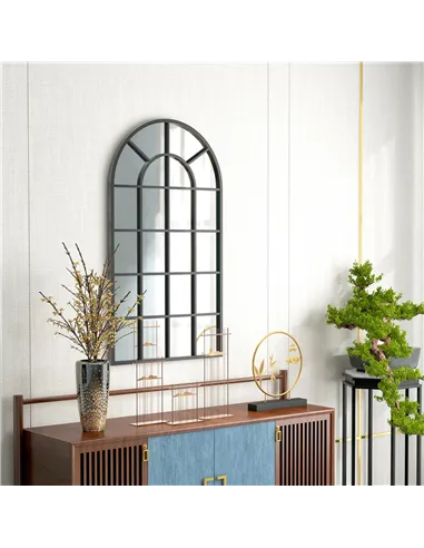 HOMCOM 110 x 62 cm Arched Decorative Wall Mirror for Bedroom Living Room, Modern Window Bathroom Mirror for Home Decor