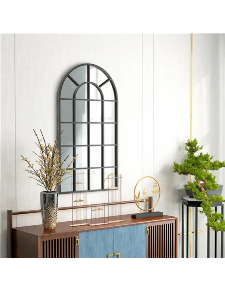 HOMCOM 110 x 62 cm Arched Decorative Wall Mirror for Bedroom Living Room, Modern Window Bathroom Mirror for Home Decor