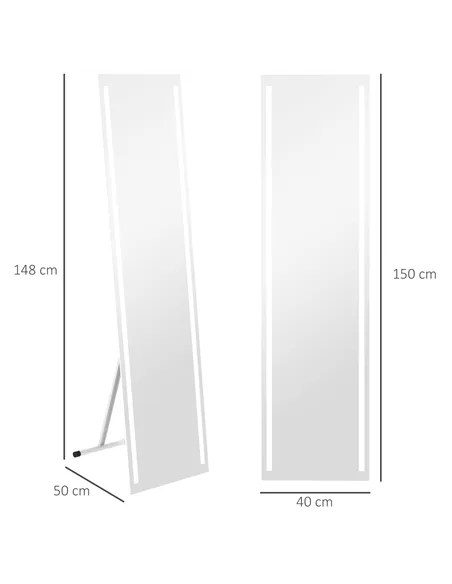 HOMCOM Full Length Dressing Mirror, LED Lighted Wall Mirror for Bedroom, Adjustable Brightness and 3 Colours, White
