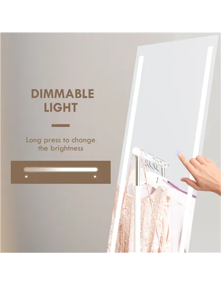 HOMCOM Full Length Dressing Mirror, LED Lighted Wall Mirror for Bedroom, Adjustable Brightness and 3 Colours, White