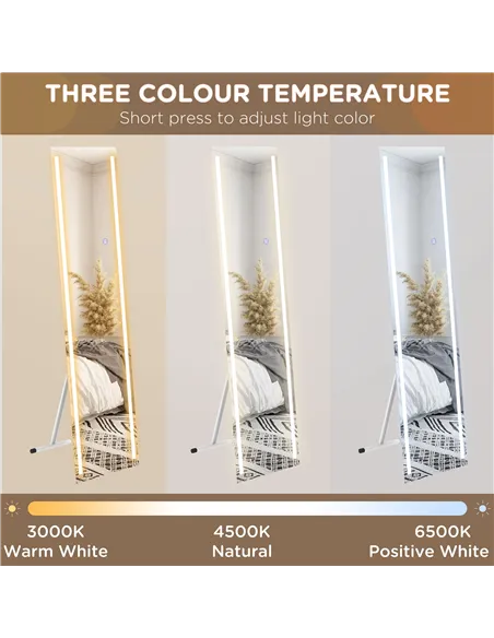 HOMCOM Full Length Dressing Mirror, LED Lighted Wall Mirror for Bedroom, Adjustable Brightness and 3 Colours, White