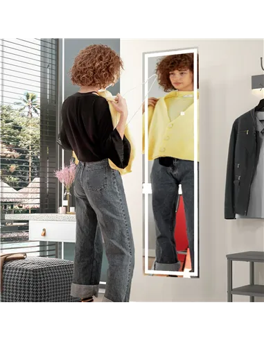 HOMCOM Standing Dressing Mirror with LED Lights, Wall Dressing Mirror for Bedroom with Dimmable and 3 Colour Lighting, White