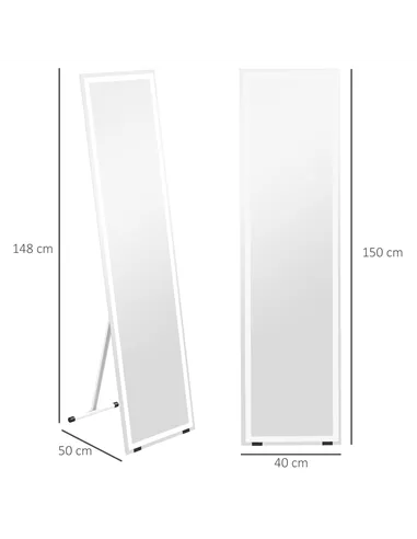 HOMCOM Standing Dressing Mirror with LED Lights, Wall Dressing Mirror for Bedroom with Dimmable and 3 Colour Lighting, White