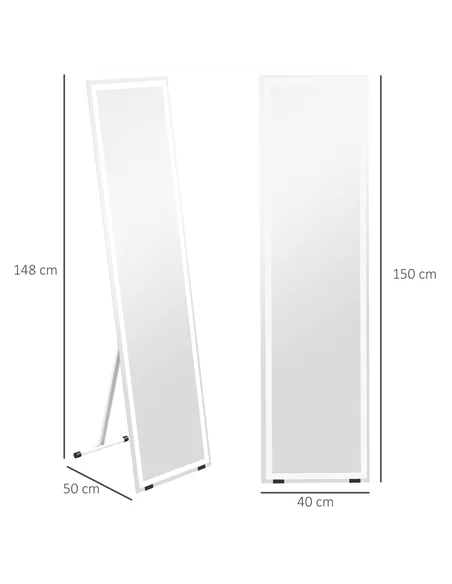 HOMCOM Standing Dressing Mirror with LED Lights, Wall Dressing Mirror for Bedroom with Dimmable and 3 Colour Lighting, White