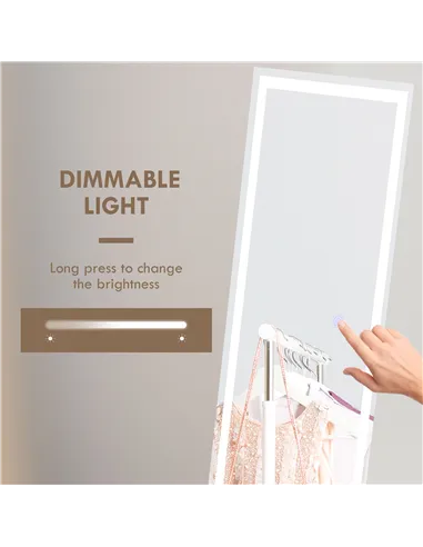 HOMCOM Standing Dressing Mirror with LED Lights, Wall Dressing Mirror for Bedroom with Dimmable and 3 Colour Lighting, White