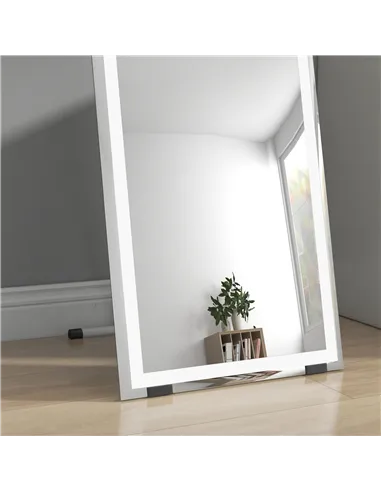 HOMCOM Standing Dressing Mirror with LED Lights, Wall Dressing Mirror for Bedroom with Dimmable and 3 Colour Lighting, White