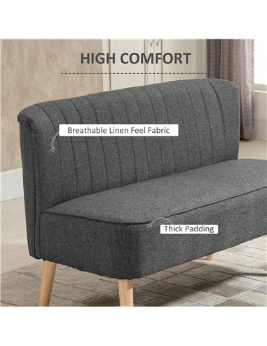 HOMCOM Modern Double Seat Sofa Loveseat Couch 2 Seater Compact Sofa Padded Linen Wood Leg Grey