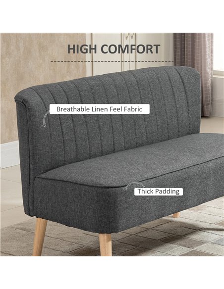 HOMCOM Modern Double Seat Sofa Loveseat Couch 2 Seater Compact Sofa Padded Linen Wood Leg Grey