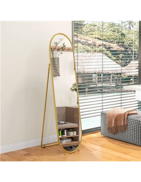 HOMCOM Two-Way Curved Full Length Mirror - Gold Tone