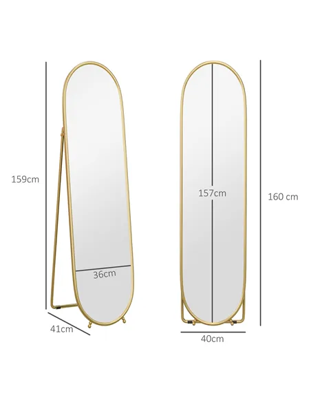 HOMCOM Two-Way Curved Full Length Mirror - Gold Tone