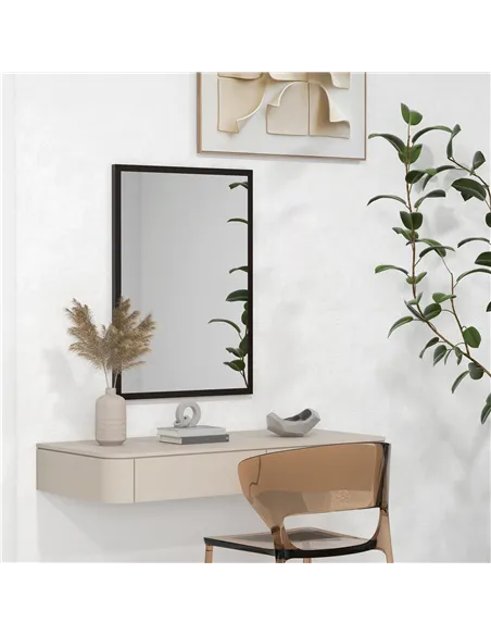 HOMCOM Wall Bathroom Mirror, 70 x 50 cm Wall-Mounted Mirror for Living Room, Bedroom, Hallway, Black