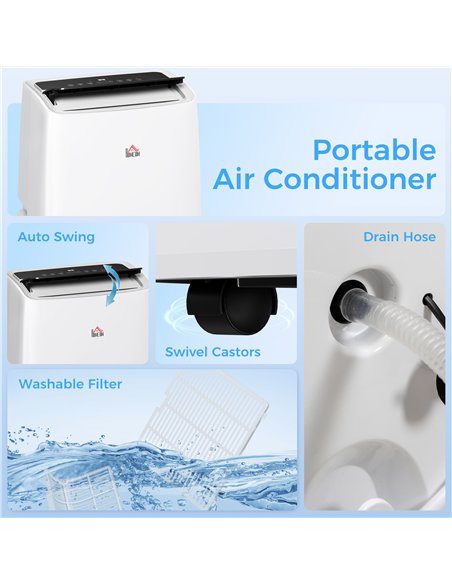 HOMCOM Portable Air Conditioner 14000 BTU, 4-in-1 Air Conditioning Unit, Dehumidifier, Cooling, Fan, Sleep Mode with 3 Speeds, R