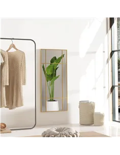 HOMCOM Decorative Grid Wall Mirror, with Back Hooks - Gold Tone 2