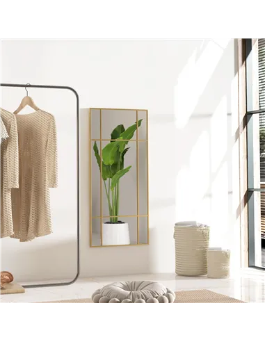 HOMCOM Decorative Grid Wall Mirror, with Back Hooks - Gold Tone