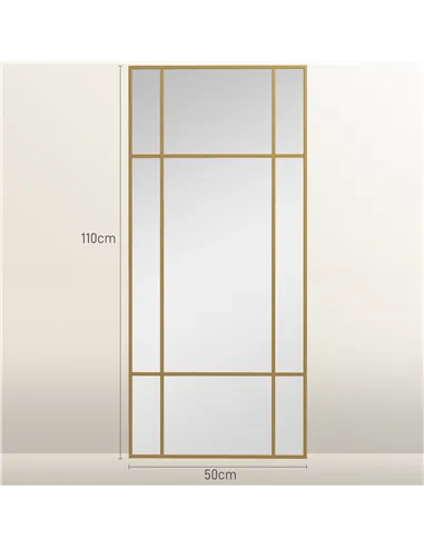 HOMCOM Decorative Grid Wall Mirror, with Back Hooks - Gold Tone
