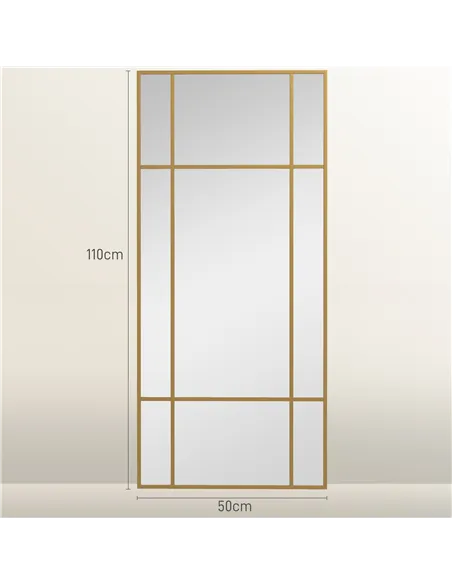 HOMCOM Decorative Grid Wall Mirror, with Back Hooks - Gold Tone